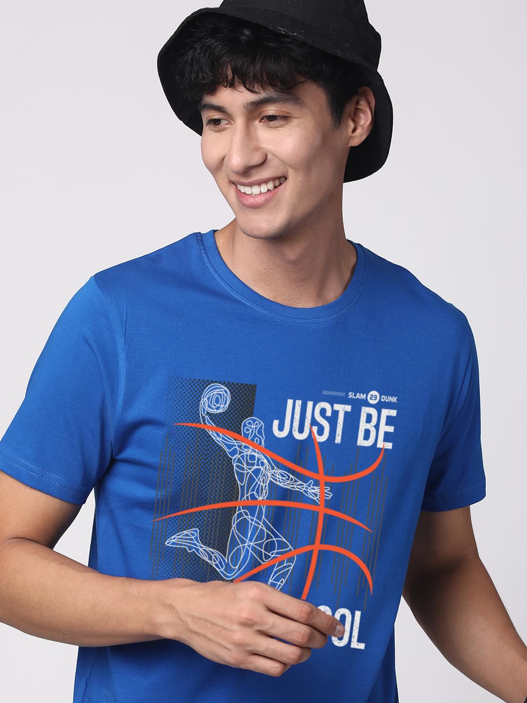 ADRO Men's Graphic Printed 100% Cotton T-Shirt - Regular Fit, Printed T-Shirts for Men (RN24-BCL-RB_Royal Blue)