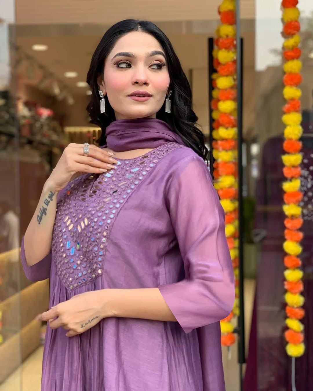 GoSriKi Women's Rayon Viscose Embroidered A-Line Kurta with Pant & Dupatta