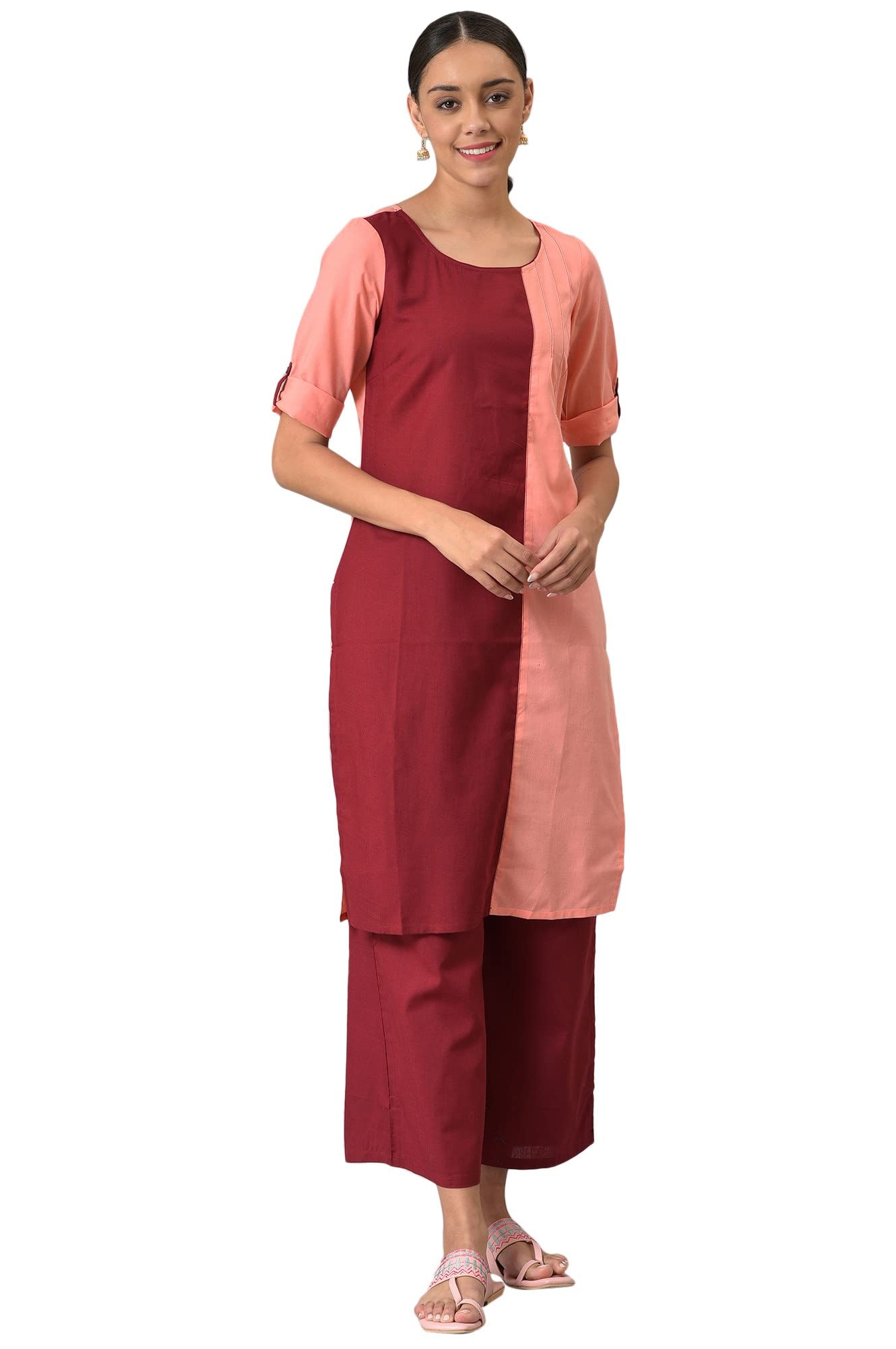 Aurelia Womens Cotton Kurta & Palazzo (22ONAS13274-604169_Pink