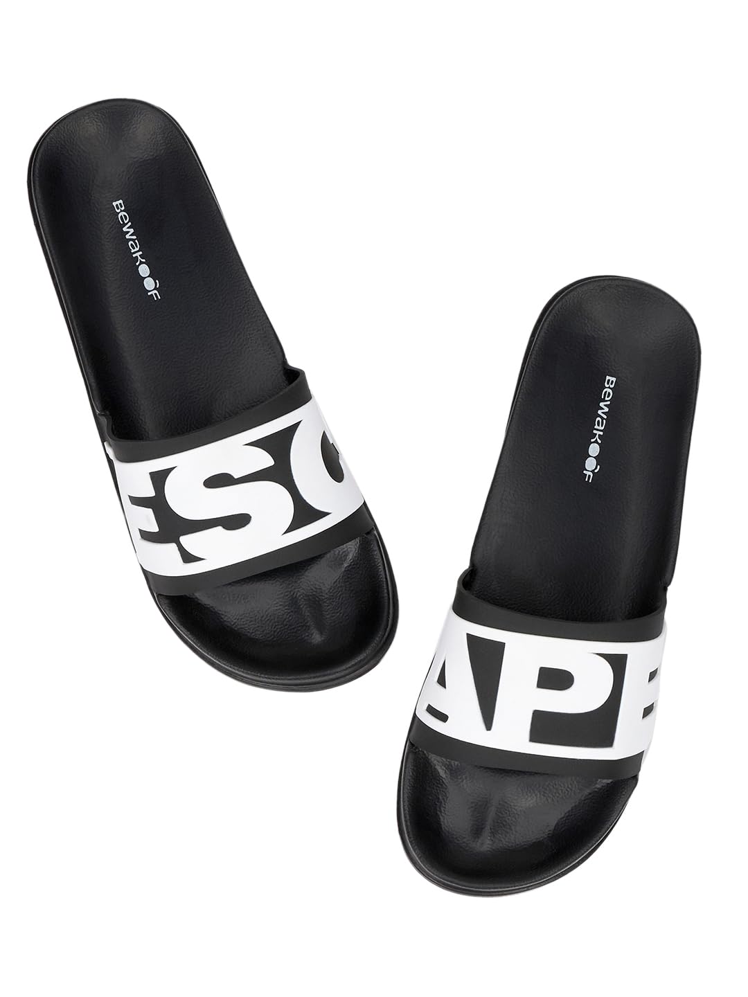 Bewakoof MenS Black Escape Silicon Pool Sliders_659663_Black_Uk9
