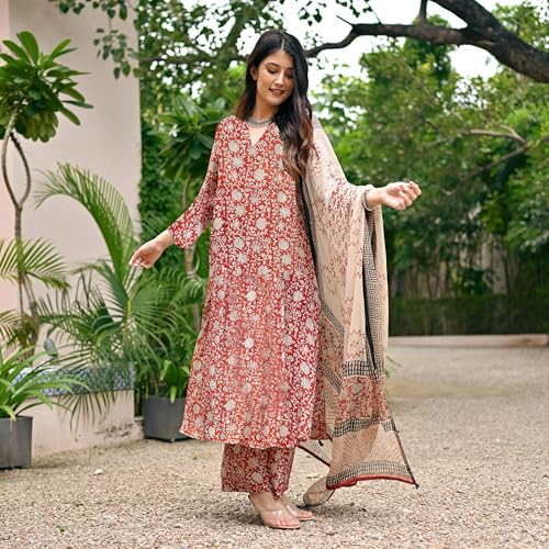 ANNI DESIGNER Women's Rayon Printed Regular Kurta with Pant & Dupatta