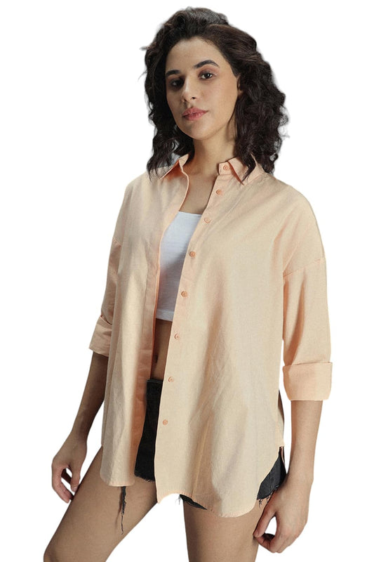 High Star WomenS Solid Oversized Fit Shirt (Hswshs23001_Pink 2