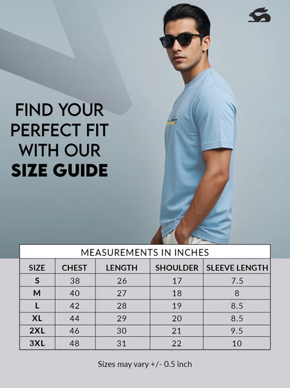 ADRO Men's Graphic Printed 100% Cotton T-Shirt - Regular Fit, Printed T-Shirts for Men (RN24-RAC-SK_Sky Blue)