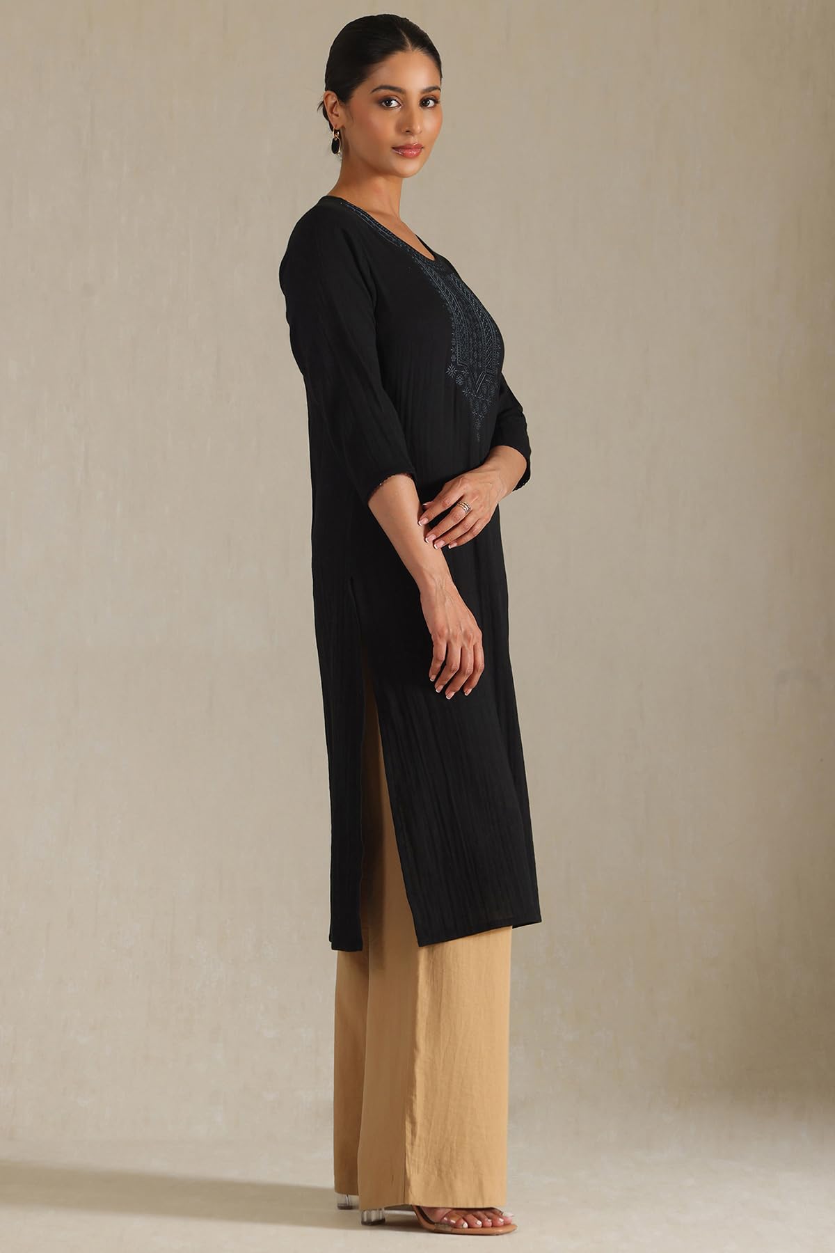 Soch Womens Pure Cotton Embroidered Regular Kurta (CWS5KU61166_Black