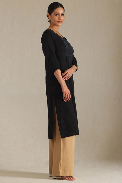 Soch Womens Pure Cotton Embroidered Regular Kurta (CWS5KU61166_Black