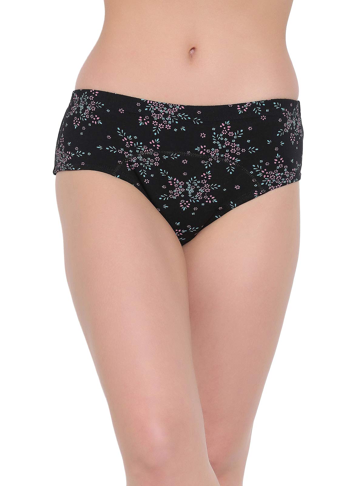 Clovia Womens Cotton Mid Waist Floral Print Hipster Style Period Panty (PN2986T13_Black_3XL)