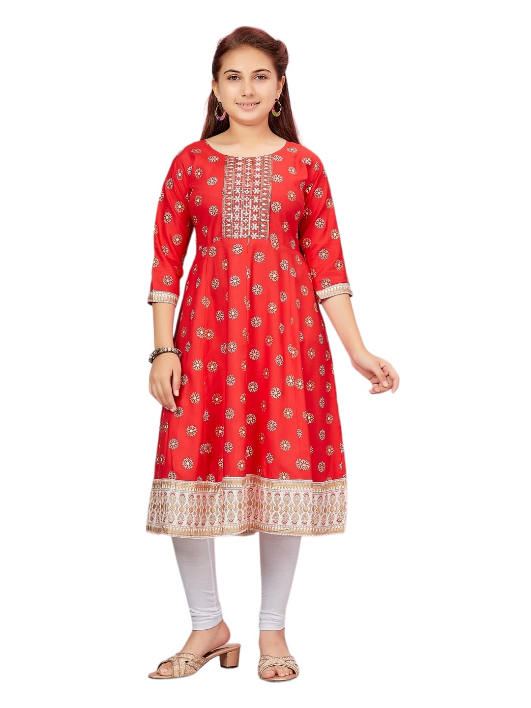 Aarika Girls Gajri-White Colour Cotton Kurti Legging Set (Kl-K-Ap-1120-Gajri-White-34)