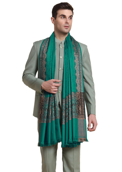 Weavers Villa Mens Acro Wool Blended Shawl - Handloom Woven Pattern - Stoles for Men - Gents Shawls - Soft & Warm Wrap - Ideal
