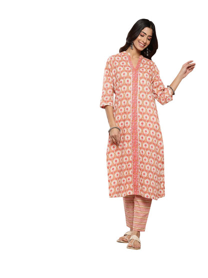 Libas Tan Printed Cotton Straight Kurta