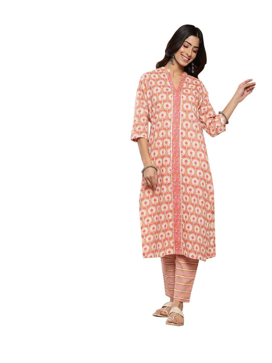 Libas Tan Printed Cotton Straight Kurta