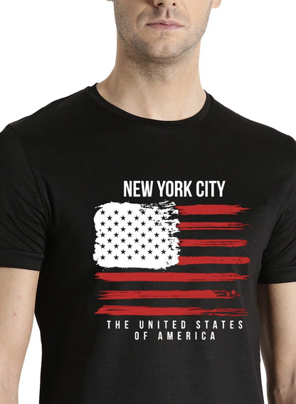 ADRO USA American Flag Printed Cotton T-Shirts for Men (R22-M-NWW-BL_Black)