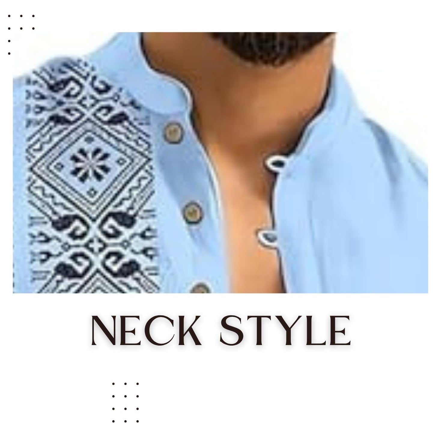 Deemoon MenS Cotton Blend Mandarin Collar Self One Design Full Sleeve Casual Short Kurta Light Blue