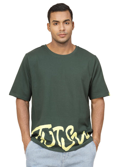 Rigo Terry Printed Oversized T-Shirt for Men | Drop Shoulder, Half Sleeves T-Shirt for Men | Oversized Baggy Fit T-Shirt for Men