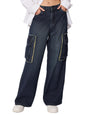 The Souled Store Wideleg Jeans : Sulphur Blue Wash Women and Girls Wide Leg Fit Cotton Cargo Jeans