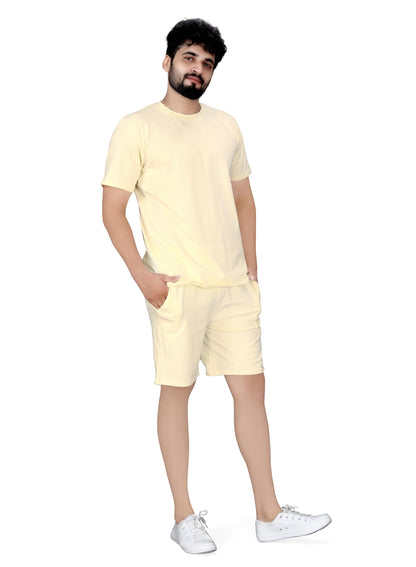 ELLITI Cotton Blend Casual Round Neck Half Sleeve Oversized Co-ord Set Mens, Pyjama Set, Sleepwear Loungewear T-Shirt and Short