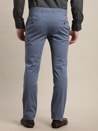 Turtle Men Cotton Stretch Ultra Slim Fit Printed Blue Flat Front Casual Trouser || Pant || Mens Trouser