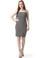Popwings Women Casual Black & White Color Block Printed Bodycon Slit Noodle Strap Dress