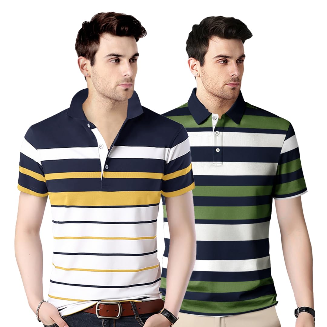 Noble Monk MenS Regular Fit Polo Neck T-Shirt | Half Sleeve | Stripe On Chest | Collared Neck Tshirt For Men