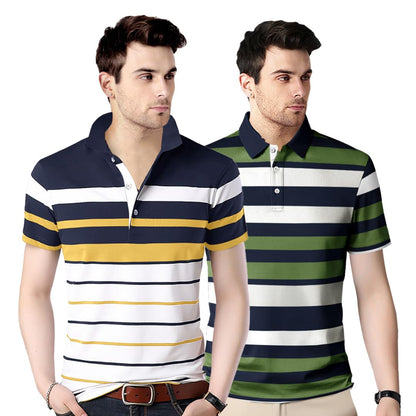 Noble Monk MenS Regular Fit Polo Neck T-Shirt | Half Sleeve | Stripe On Chest | Collared Neck Tshirt For Men