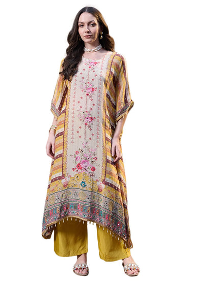 Stylum Womens Mirror Work Printed Silk Blend Kurti Pant Set