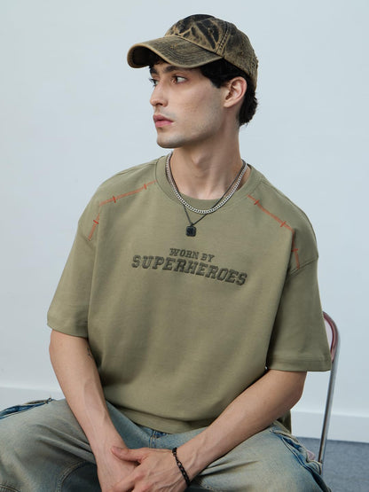 The Souled Store Oversized T-Shirt: Mossy Men and Boys Short Sleeves Round Neck Green Graphic Printed Cotton Oversized T-Shirts