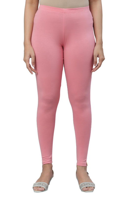 Aurelia Womens Pink Cotton-Blend Solid Leggings Ethnic Bottomwear