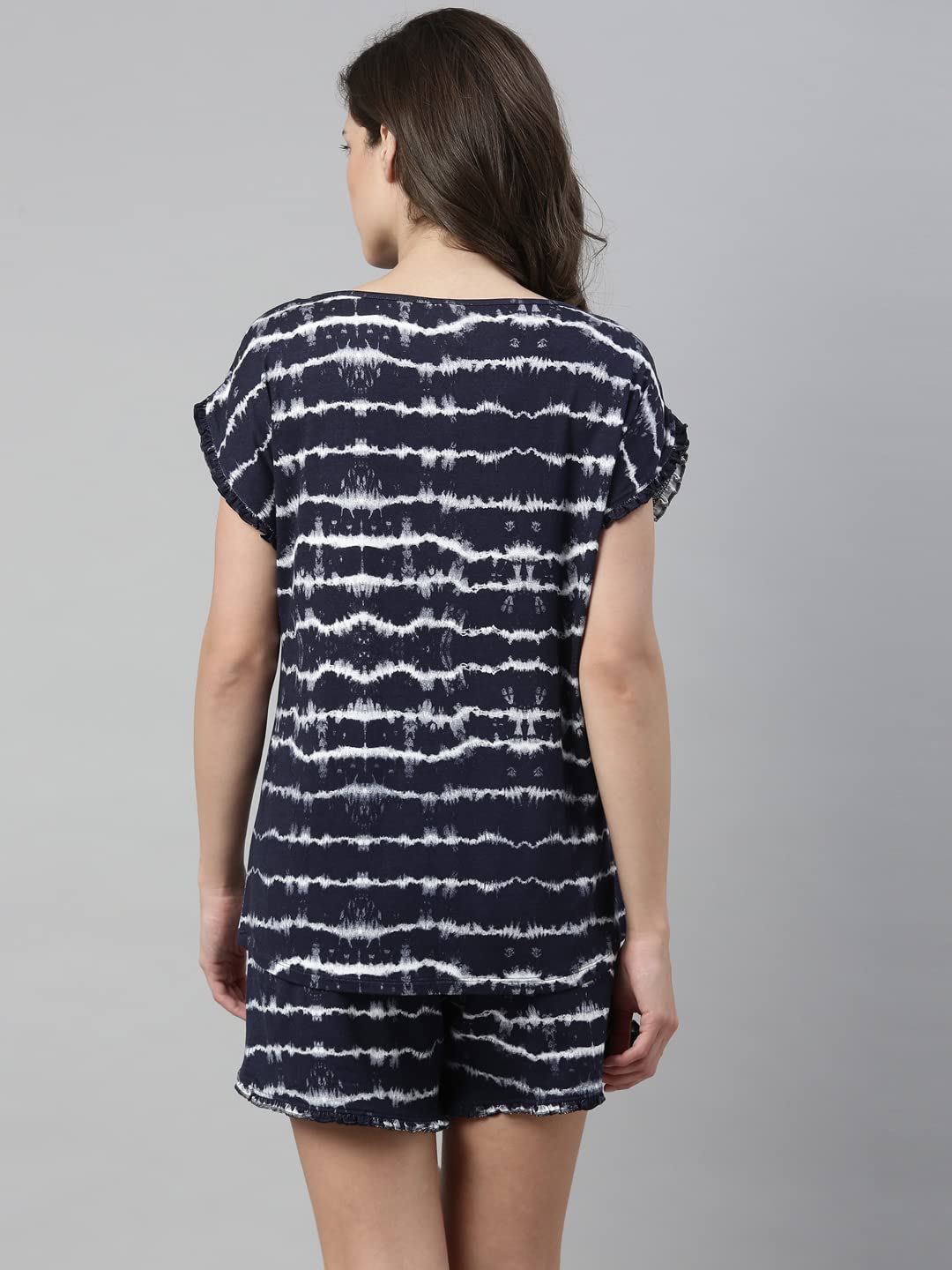 Enamor Essentials Womens Relaxed Fit Modal Fabric Short Sleeve Printed Shirt and Mid-Rise Mid-Thigh Length Slounge Shorts Set -