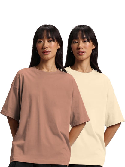 JUNEBERRY Pure Cotton Drop Shoulder Oversized Baggy Fit Half Sleeve Plain Solid Round Neck Multicolor T-Shirt for Women & Girls