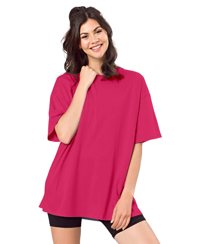 SHODOX Womens Cotton Blend Oversized Drop Shoulder Solid T-Shirt(Pack of 1)