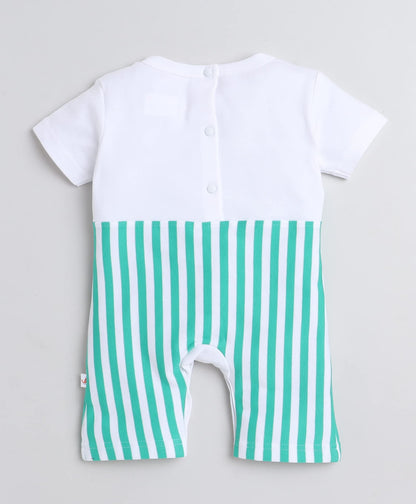 Bumzee Brown & White Boys Half Sleeves Thigh Length Romper