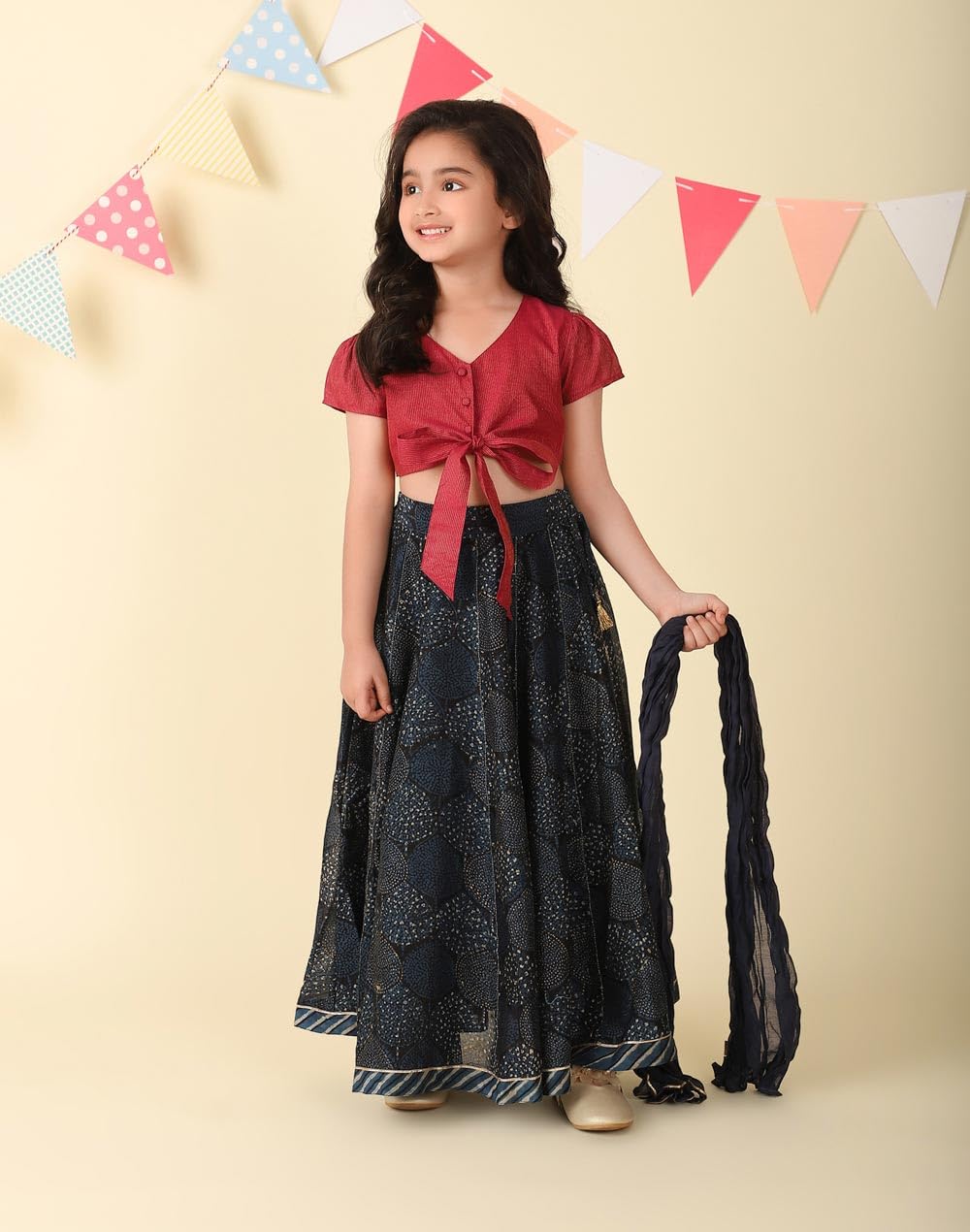 Fabindia Indigo Cotton Silk Blend Dabu Printed 3pc Lehenga Set