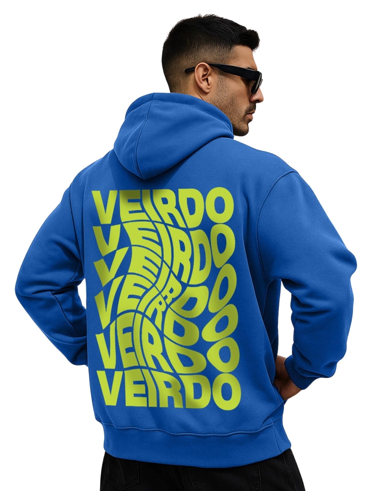 Veirdo Mens Cotton Fleece Oversized Baggy Fit Full Sleeve with Hooded Neck Back Graphic Print Hoodie