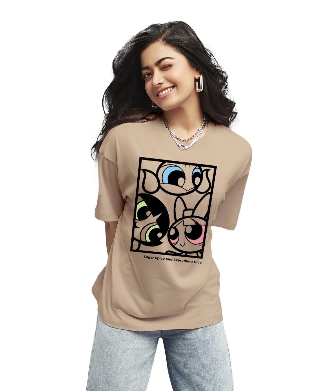 Bewakoof Official Cartoon Network Merchandise Womens Cotton Graphic Print Oversized Fit T-Shirt_625586_Brown_L