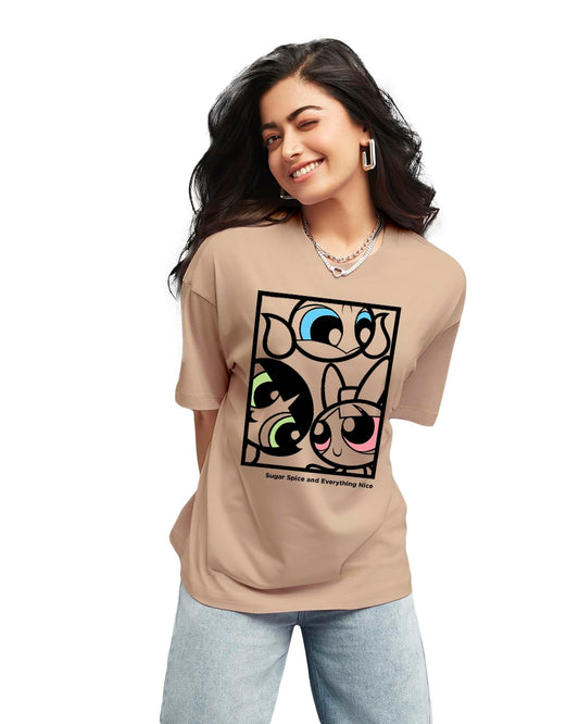 Bewakoof Official Cartoon Network Merchandise Womens Graphic Print Oversized Fit T-Shirt_625586_Brown_2XL
