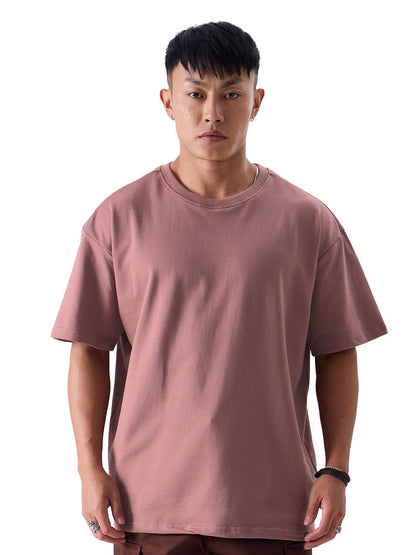 The Souled Store Solids: Dusty Rose Mens Oversized Fit Solid Half Sleeve Cotton Red Oversized T-Shirts Oversized T-Shirts Fashio