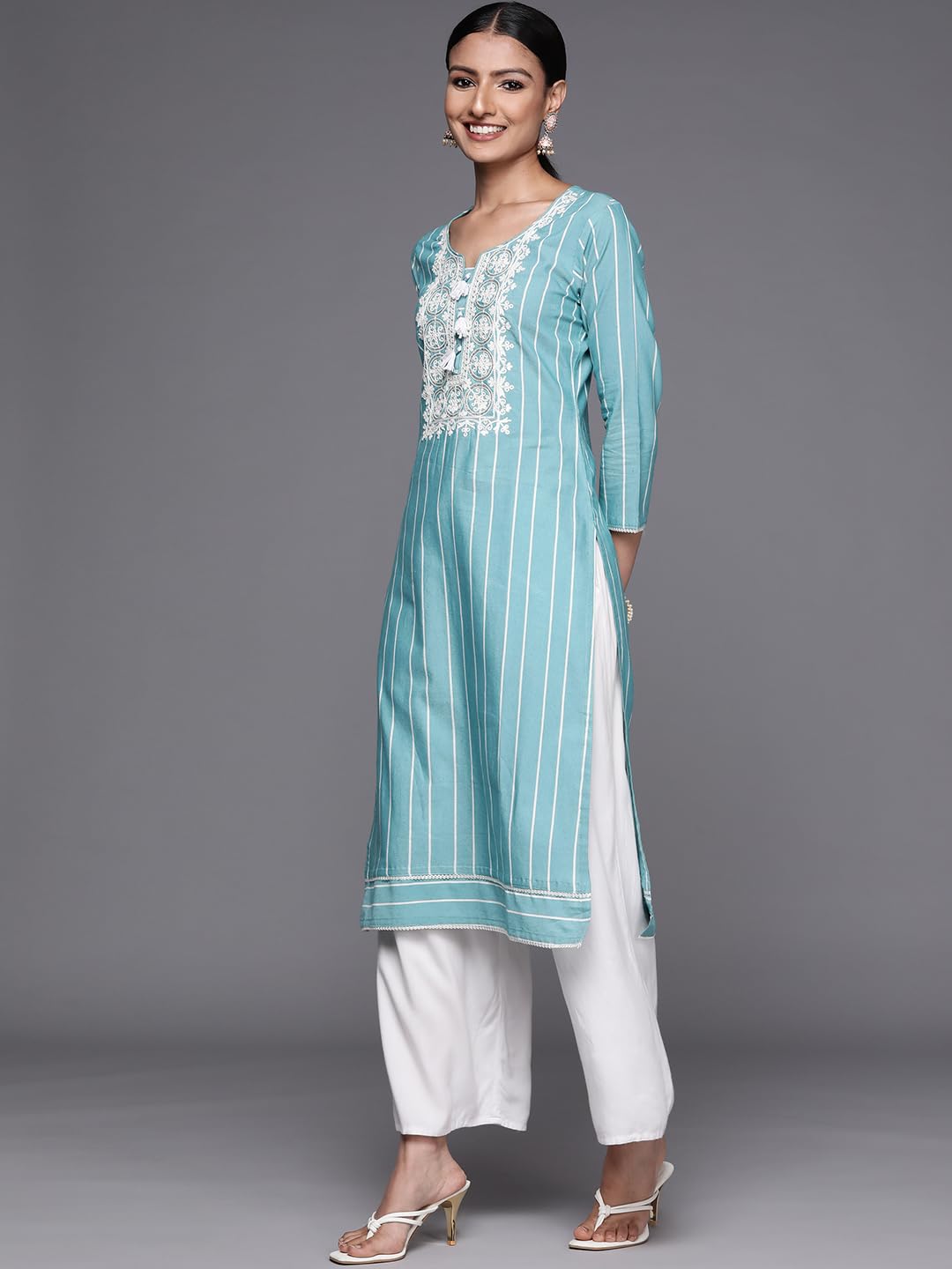 Libas Womens Embroidered Cotton Straight Kurta For Women