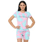 Sweet Dreams Women Tie & Dye Round Neck Half Sleeve Poly Brush Top & Bermuda Set-Blue