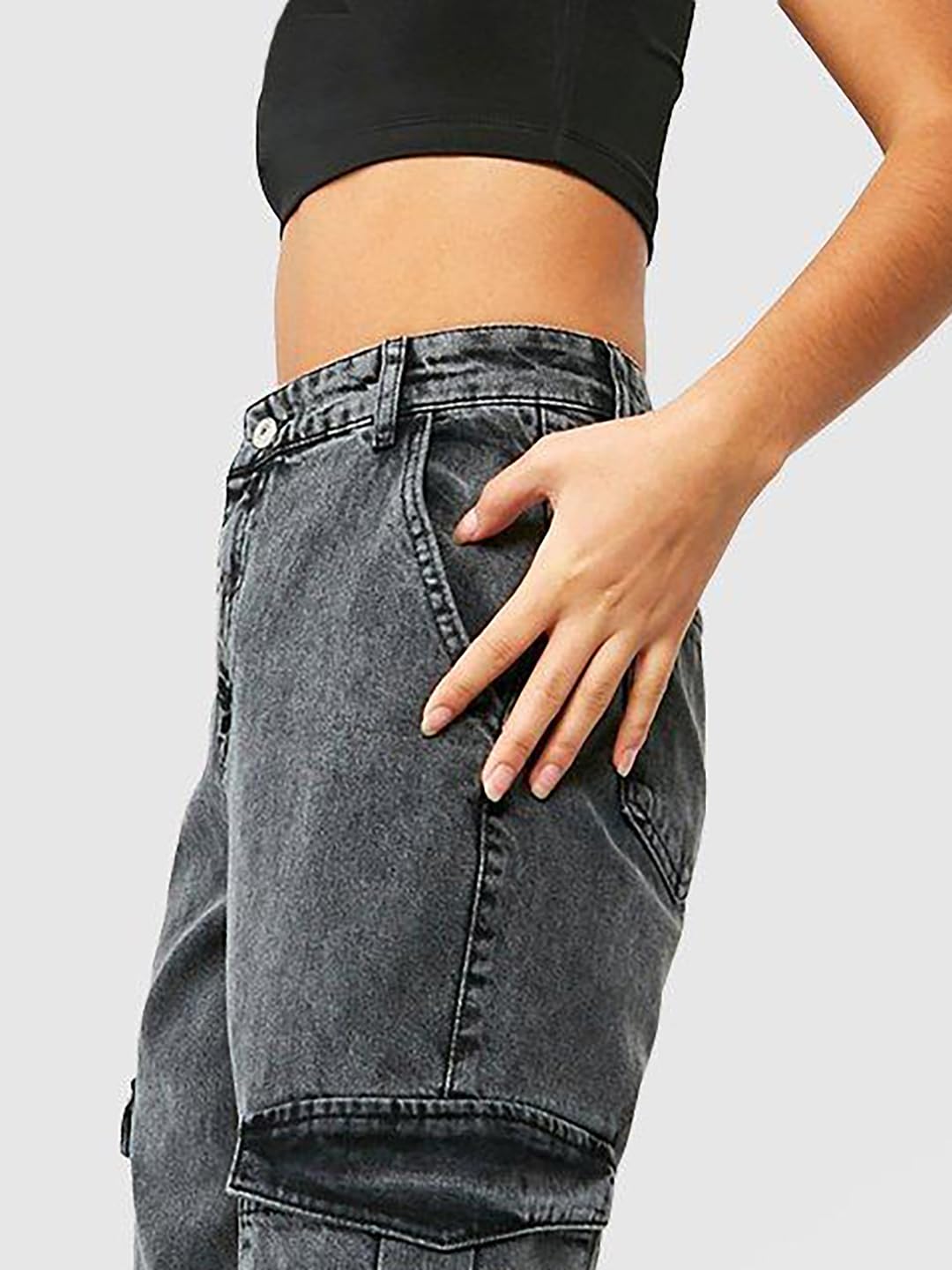 Kotty WomenS Solid High Rise Relaxed Fit Cargo Jeans