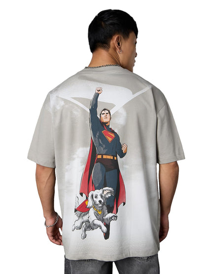 The Souled Store Superman: Take Me Home Men and Boys Short Sleeves Round Neck Grey Graphic Printed Cotton Drop Shoulder Lightwei