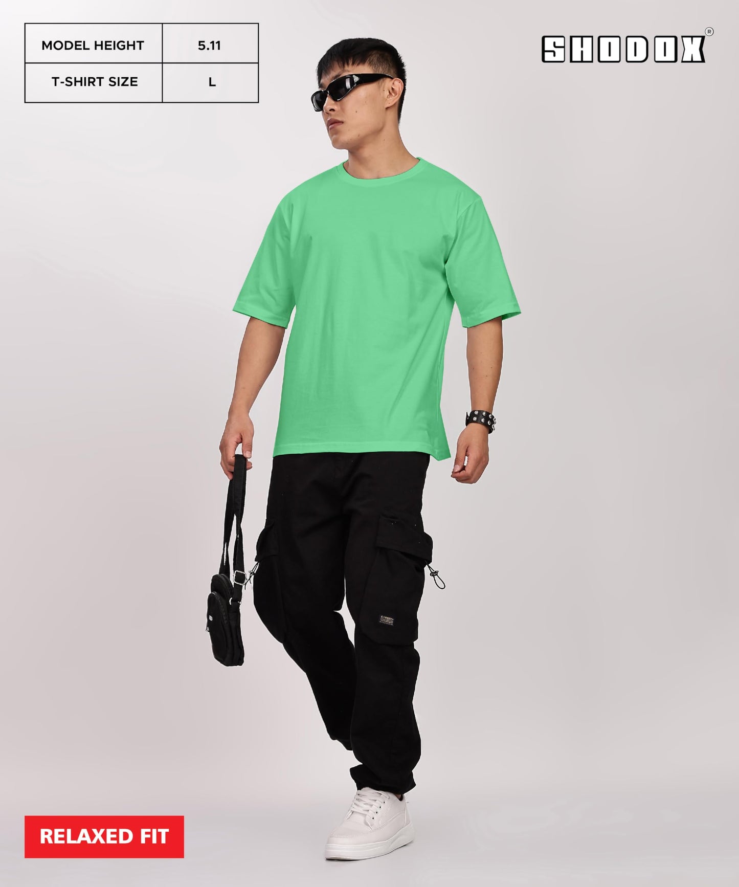 SHODOX Mens 100% Cotton Relaxed Fit Half Sleeve Tshirt for Men Drop Shoulder Front and Back Solid Round Neck T-Shirts (Pack of 1