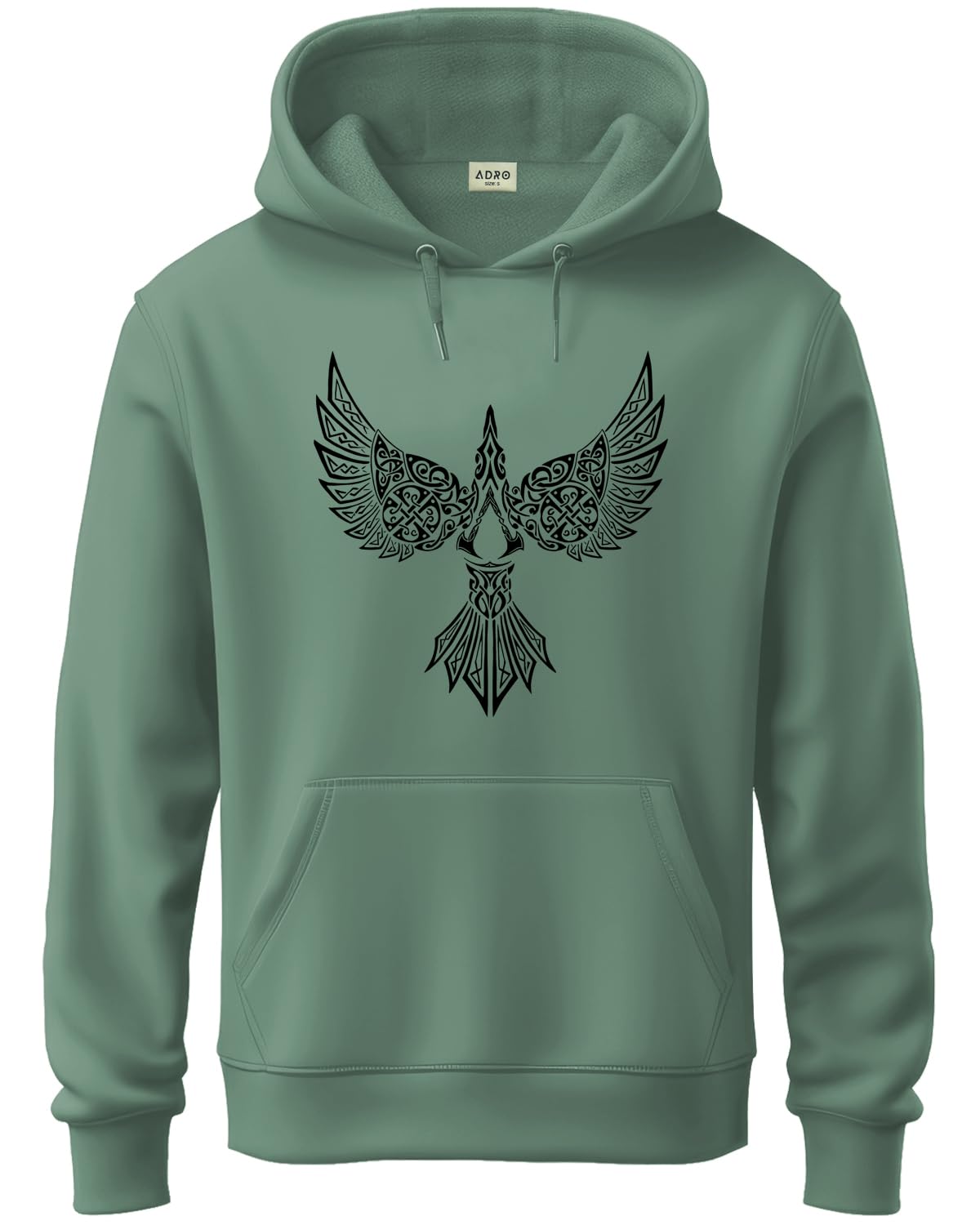 ADRO Men's Cotton Neck Hooded Sweatshirt (H24-BIRD-PT_Pista