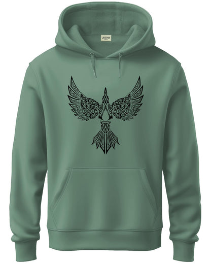 ADRO Men's Cotton Neck Hooded Sweatshirt (H24-BIRD-PT_Pista