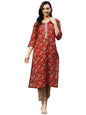 ANNI DESIGNER Women's Cotton Blend Printed Straight Kurta with Pant (Duran Red-NwFB01)