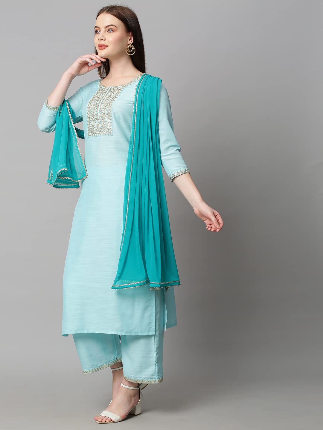 ANNI DESIGNER Women's Cotton Blend Kurta & Palazzo With Dupatta