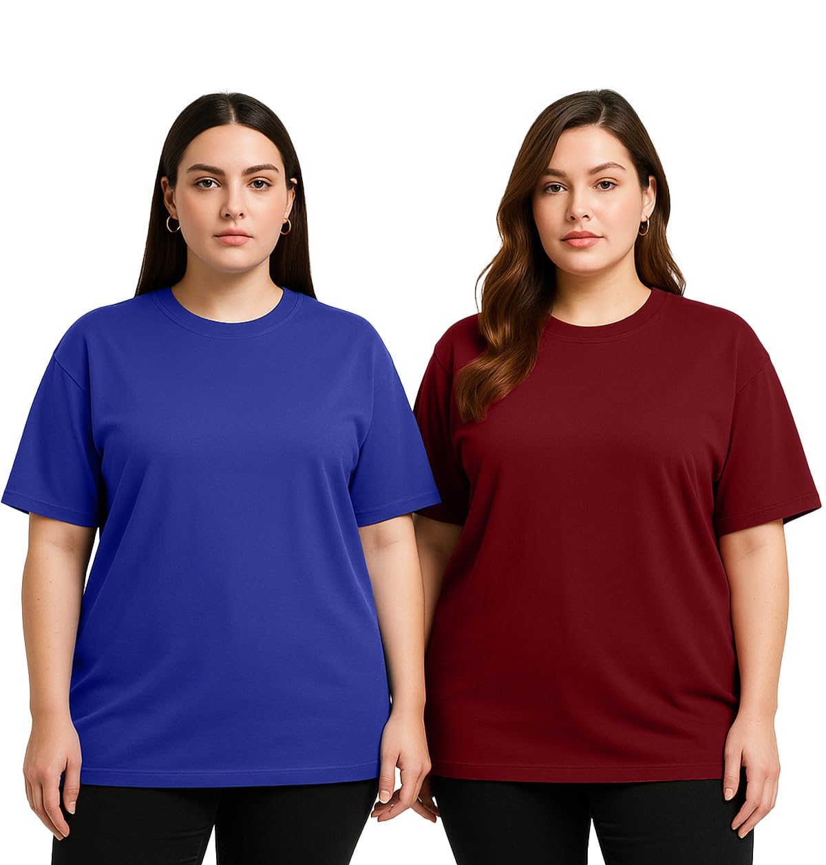 Juneberry 100% Pure Cotton Oversized Baggy Fit Drop Shoulder Solid Core Plus Size T-Shirt Combo For Women (Pack Of 2) (Po2_Jb_Ps