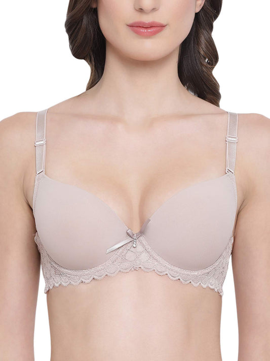 Clovia Womens Padded Underwired Multiway T-Shirt Bra with Lace (BR1978P24_Beige_36C)