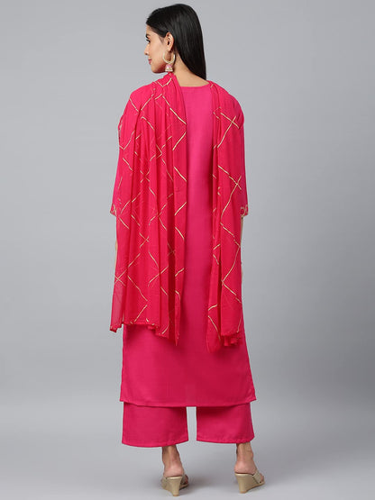 ANNI DESIGNER Women's Cotton Blend Printed Straight Kurta with Pant & Dupatta (Khunti)