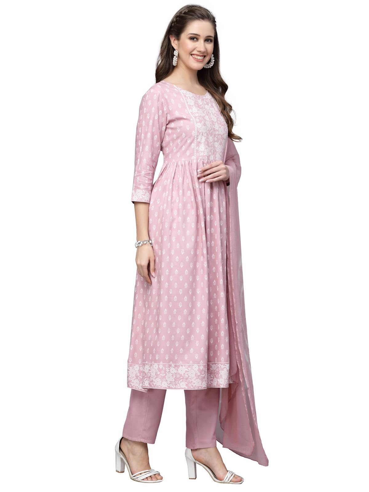 Stylum Women's Printed Rayon Naira Cut Kurta Pant with Dupatta