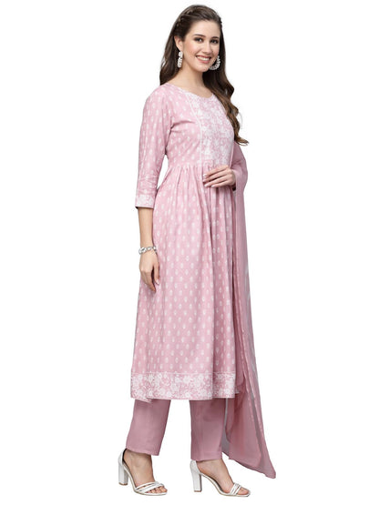 Stylum Women's Printed Rayon Naira Cut Kurta Pant with Dupatta