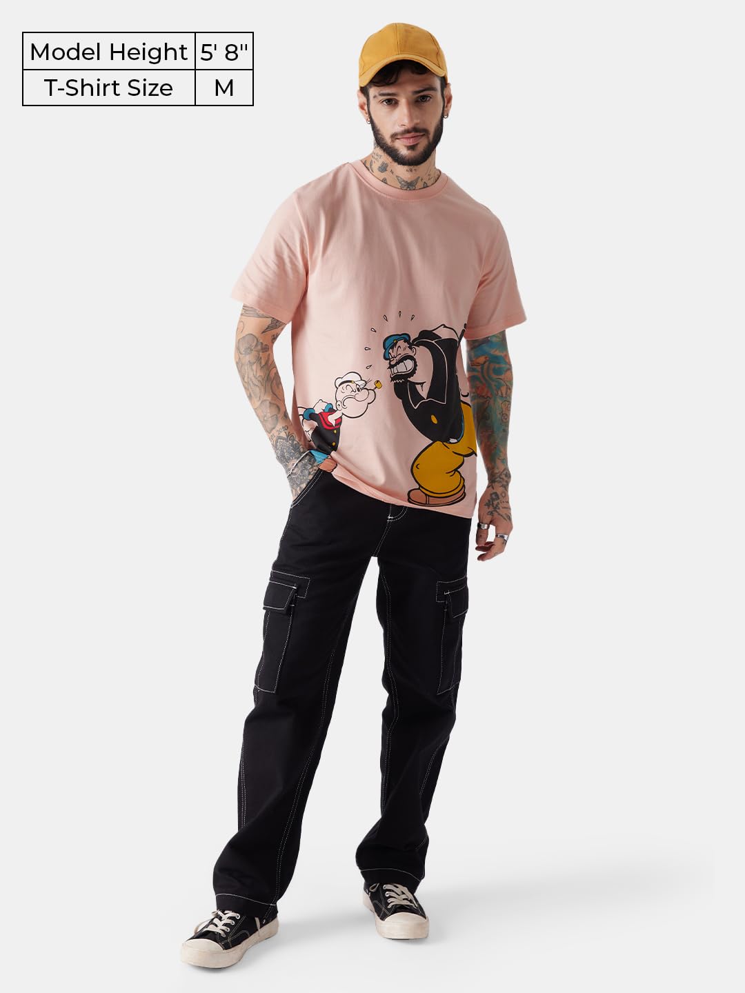 The Souled Store Official Popeye: Fight Time Men and Boys Regular fit Half Sleeve Graphic Printed Cotton Nude Pink Color T-Shirt